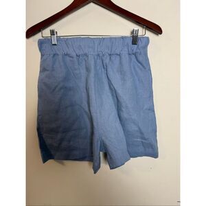 American Giant Women's 100% Linen Short Blue Beach Horizon Small Pull on